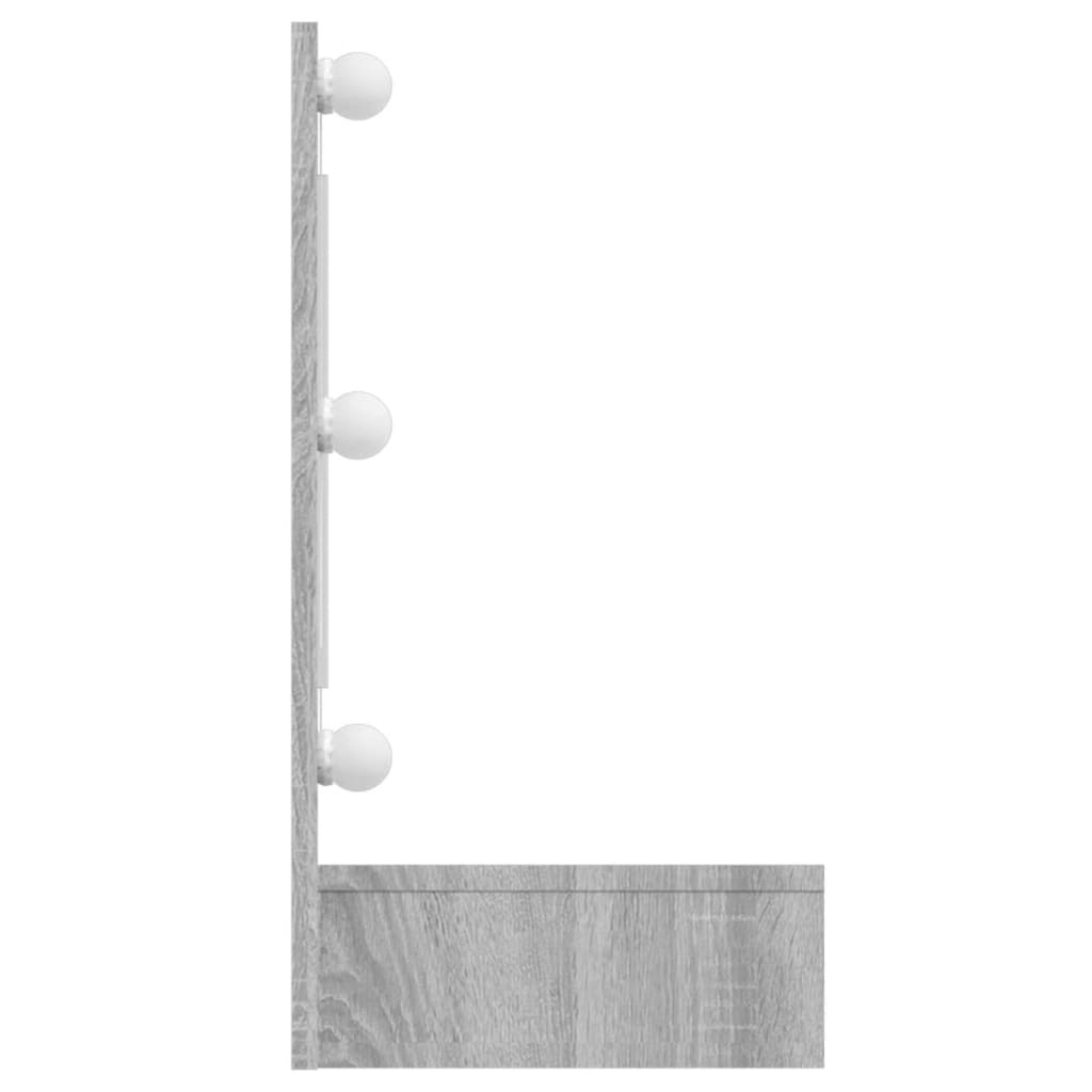 Wardrobe with mirror and LED, sonoma grey, 90x31.5x62 cm
