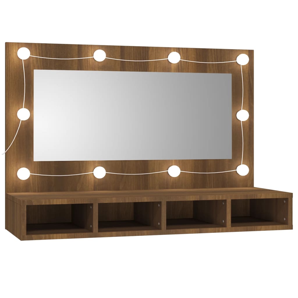 Cabinet with mirror and LED, brown oak, 90x31.5x62 cm
