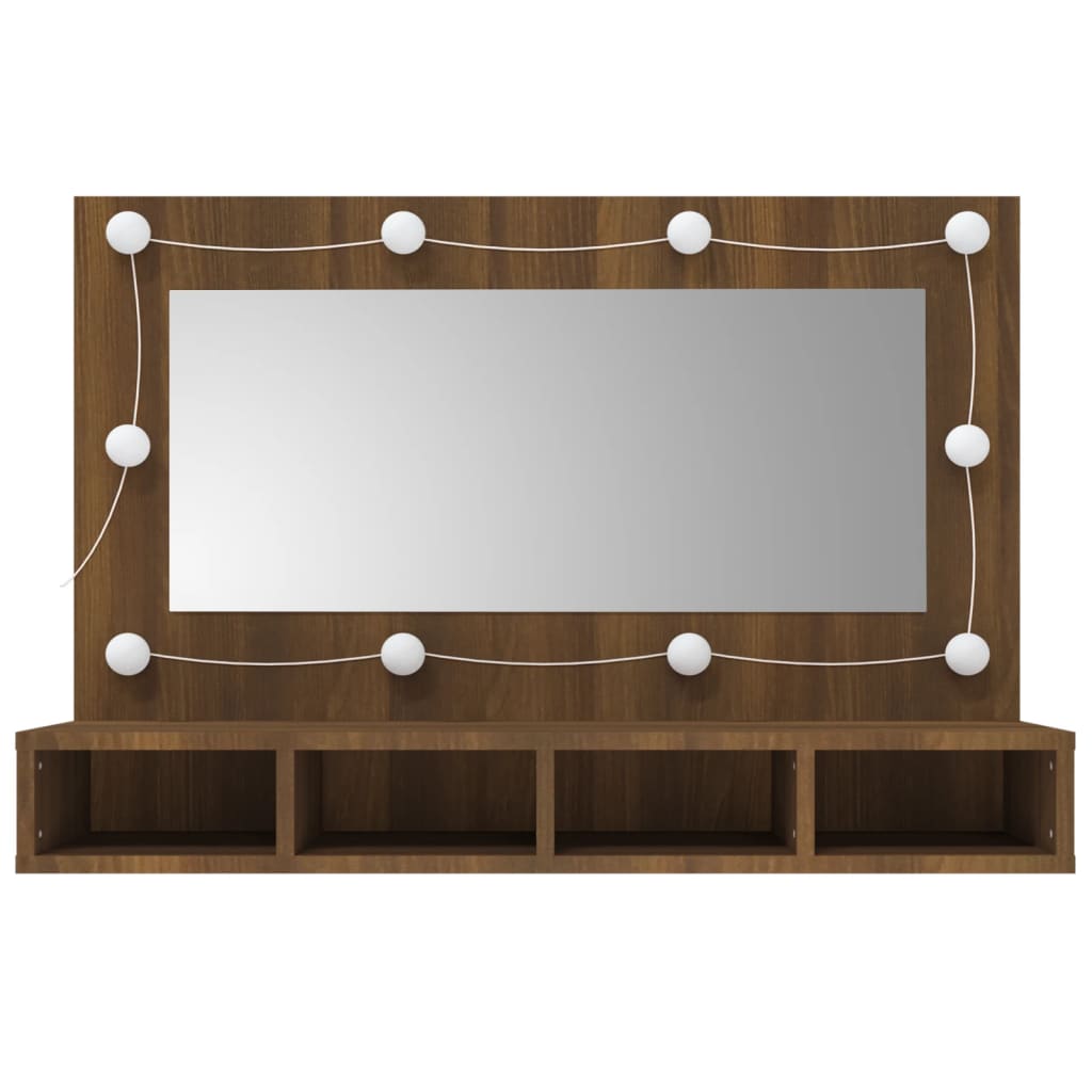Cabinet with mirror and LED, brown oak, 90x31.5x62 cm