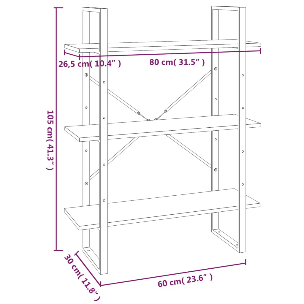 Bibliotecă, gri sonoma, 80x30x105 cm, lemn prelucrat