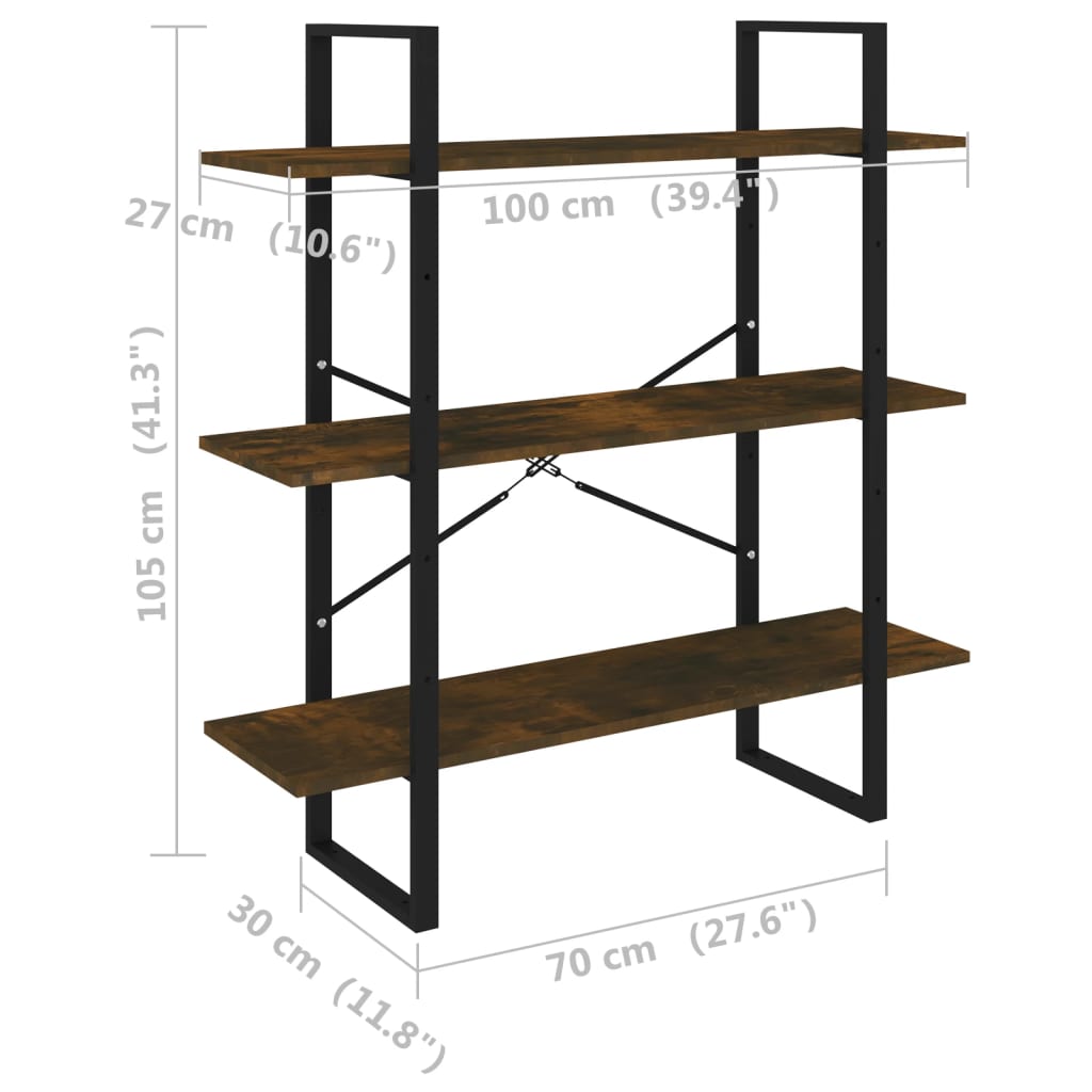 Bibliotecă, stejar fumuriu, 100x30x105 cm, lemn prelucrat