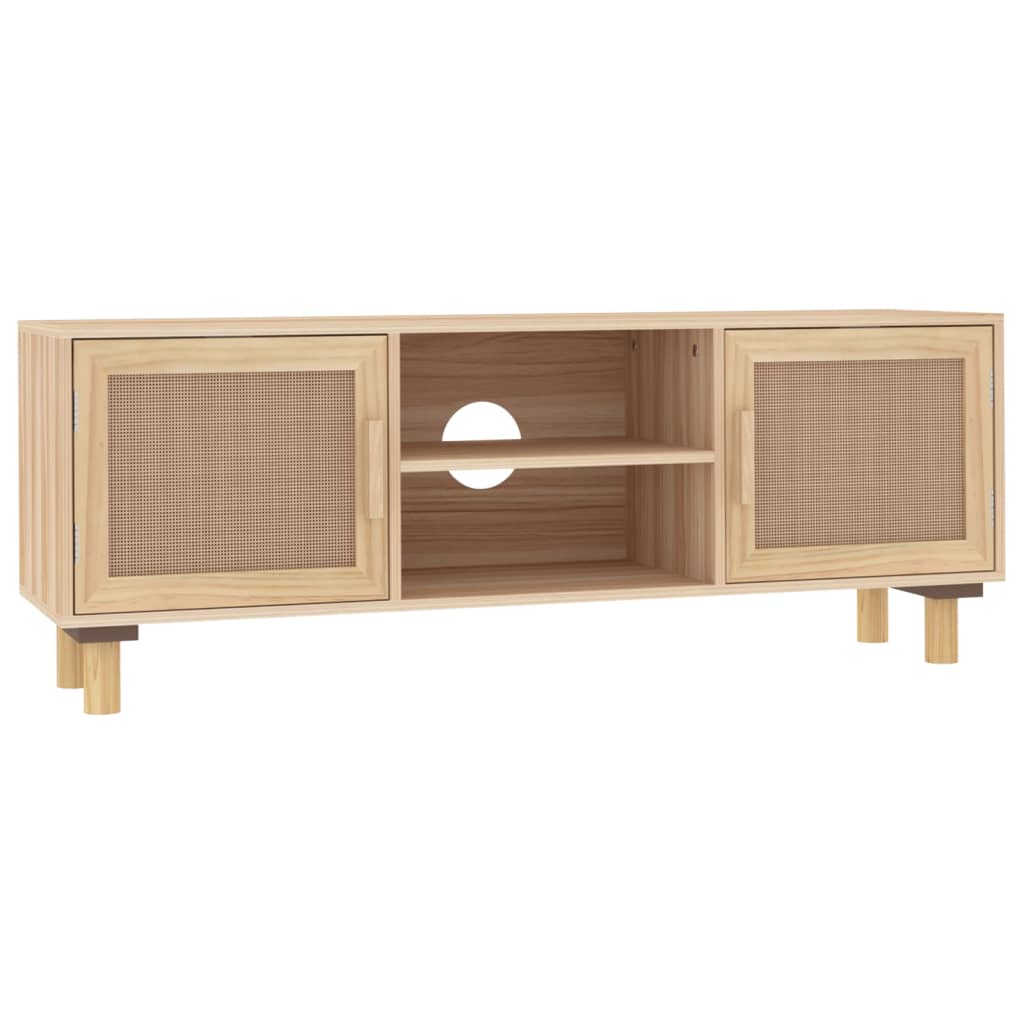 TV chest, brown, 105x30x40 cm solid pine wood and natural rattan