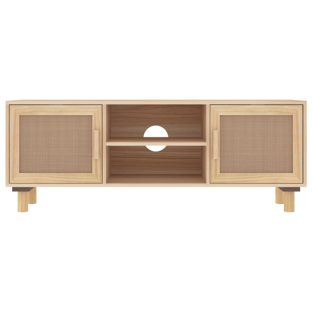 TV chest, brown, 105x30x40 cm solid pine wood and natural rattan