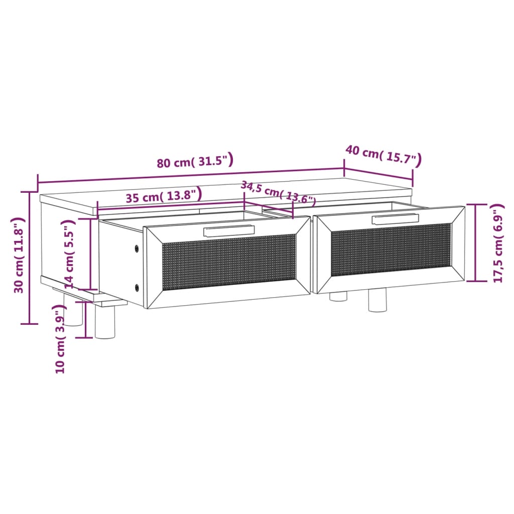 Măsuță de cafea alb 80x40x30cm lemn prelucrat&lemn masiv pin