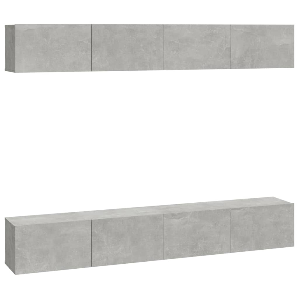 Dulapuri TV de perete, 4 buc, gri beton, 100x30x30 cm