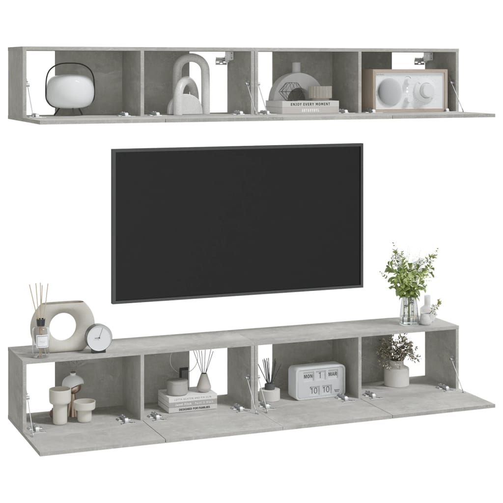 Dulapuri TV de perete, 4 buc, gri beton, 100x30x30 cm