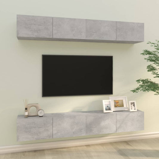 Dulapuri TV de perete, 4 buc, gri beton, 100x30x30 cm
