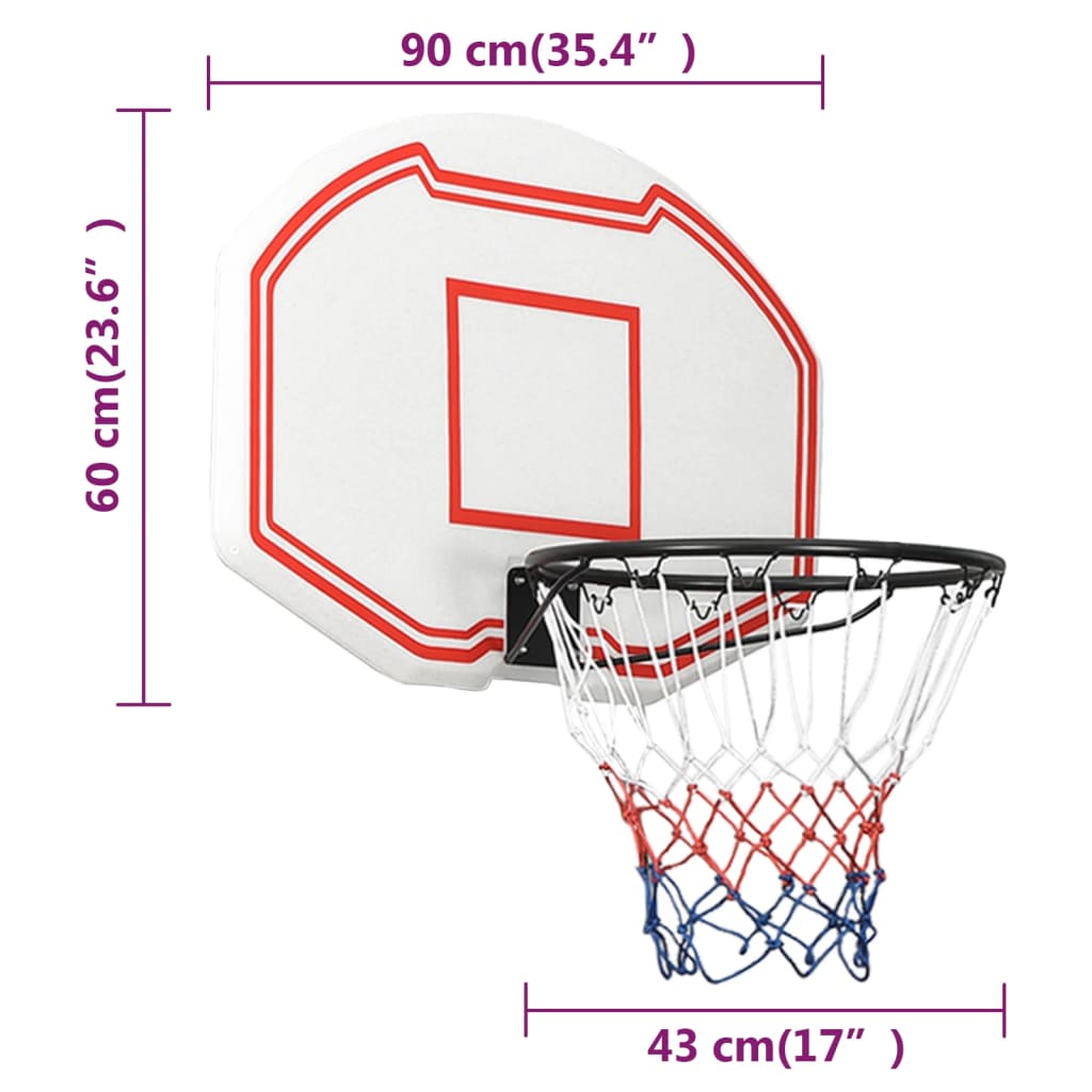 Basketball board, white, 90x60x2 cm, polyethylene