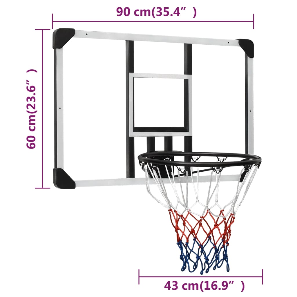Basketball board, transparent, 90x60x2.5 cm, polycarbonate