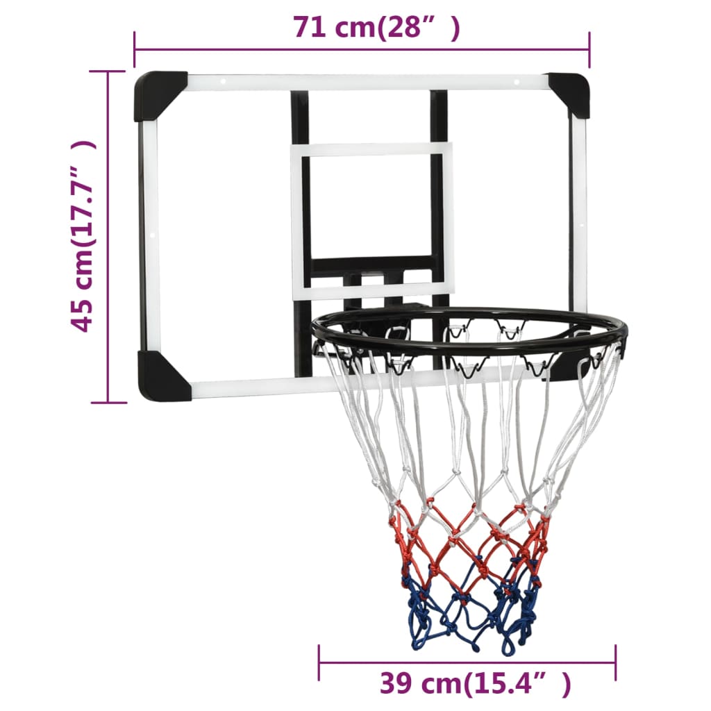 Basketball board, transparent, 71x45x2.5 cm, polycarbonate