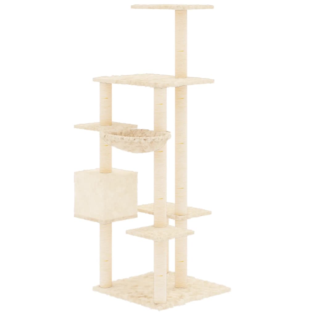 Ansamblu de pisici cu stâlpi din funie de sisal, crem, 142 cm
