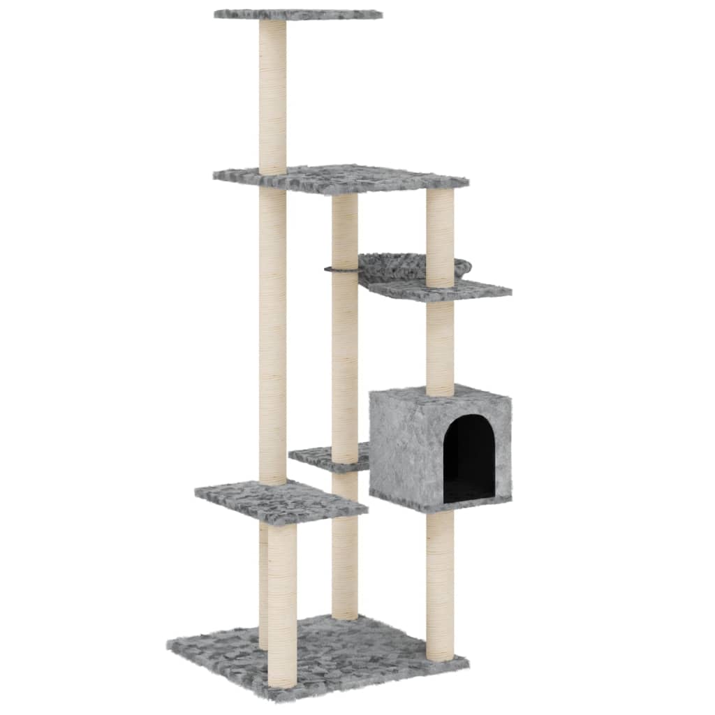 Ansamblu pisici cu stâlpi din funie sisal, gri deschis, 142 cm