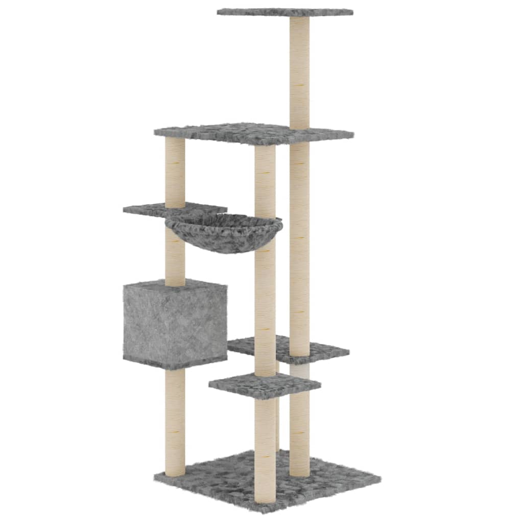 Ansamblu pisici cu stâlpi din funie sisal, gri deschis, 142 cm