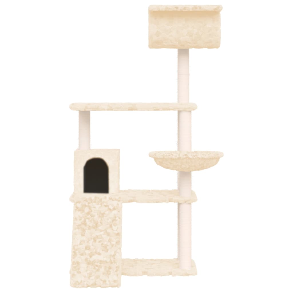 Ansamblu de pisici cu stâlpi din funie de sisal, crem, 131 cm