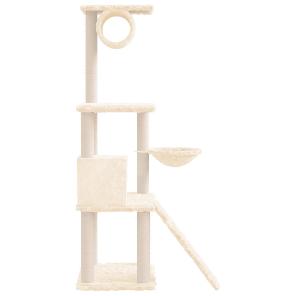 Ansamblu de pisici cu stâlpi din funie de sisal, crem, 131 cm