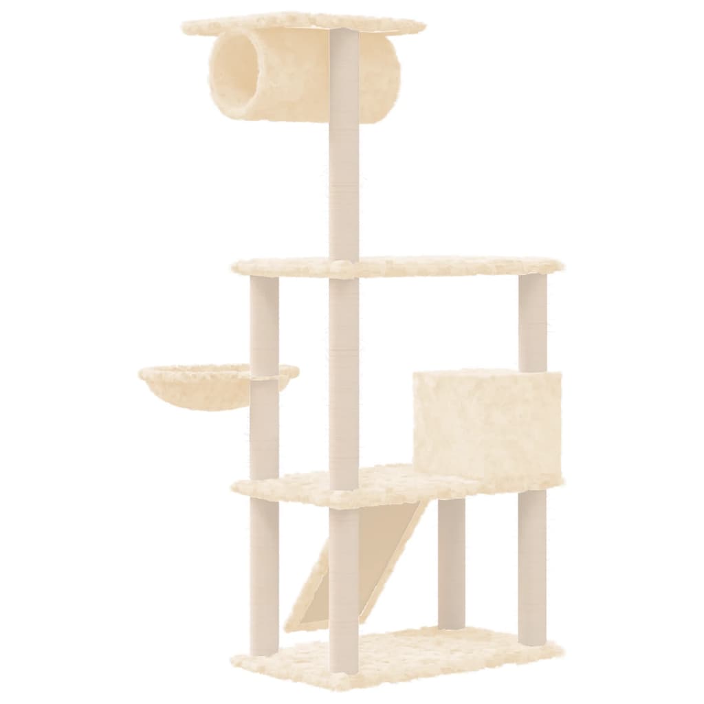Ansamblu de pisici cu stâlpi din funie de sisal, crem, 131 cm