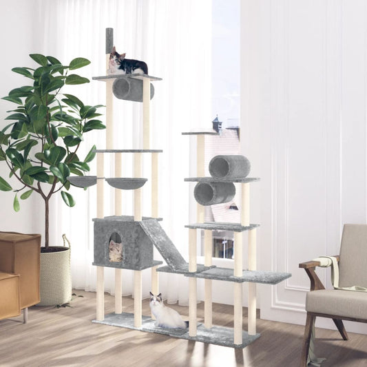 Cat set with sisal rope poles, light grey, 279 cm