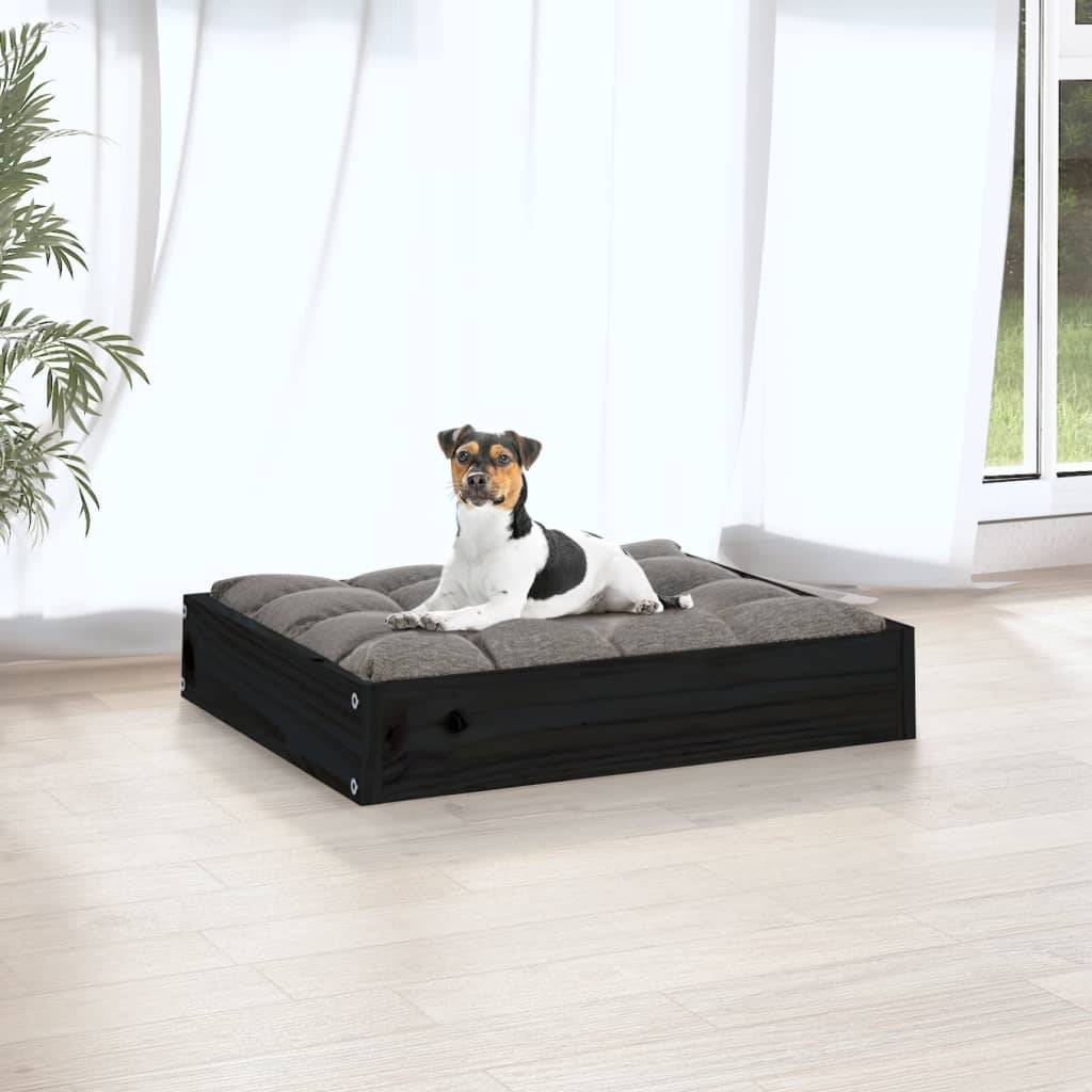 Dog bed, black, 51.5x44x9 cm, solid pine wood