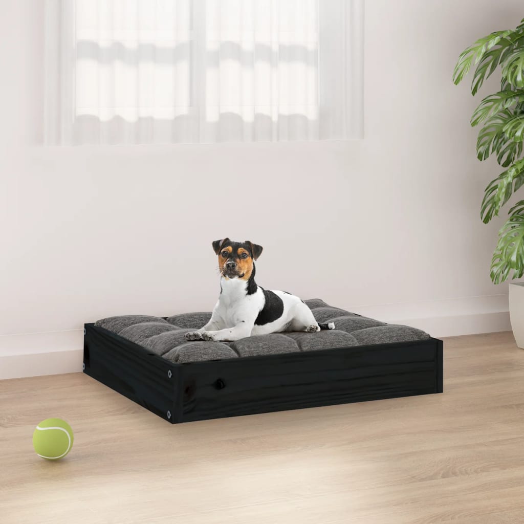 Dog bed, black, 51.5x44x9 cm, solid pine wood