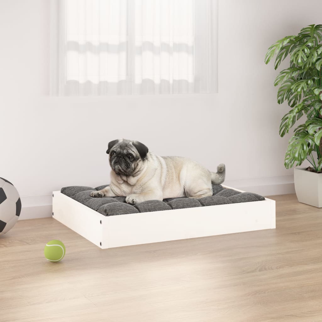 Dog bed, white, 61.5x49x9 cm, solid pine wood