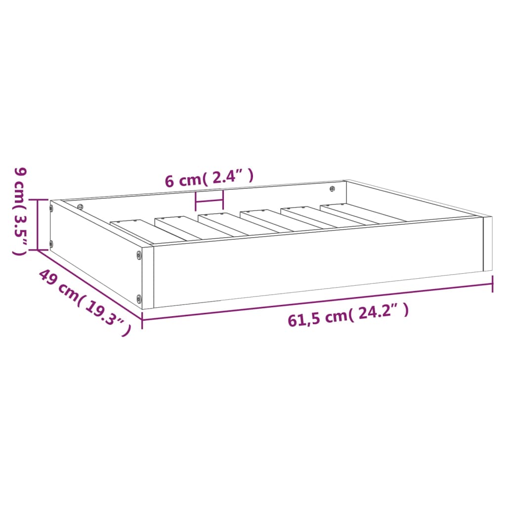 Dog bed, gray, 61.5x49x9 cm, solid pine wood