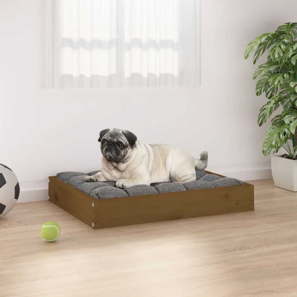 Dog bed, honey brown, 61.5x49x9 cm, solid pine wood