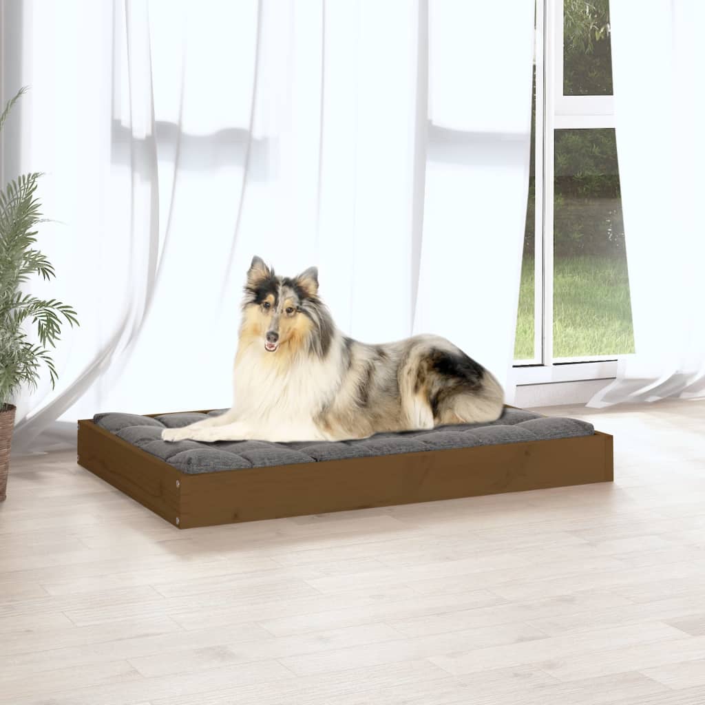 Dog bed, honey brown, 91.5x64x9 cm, solid pine wood