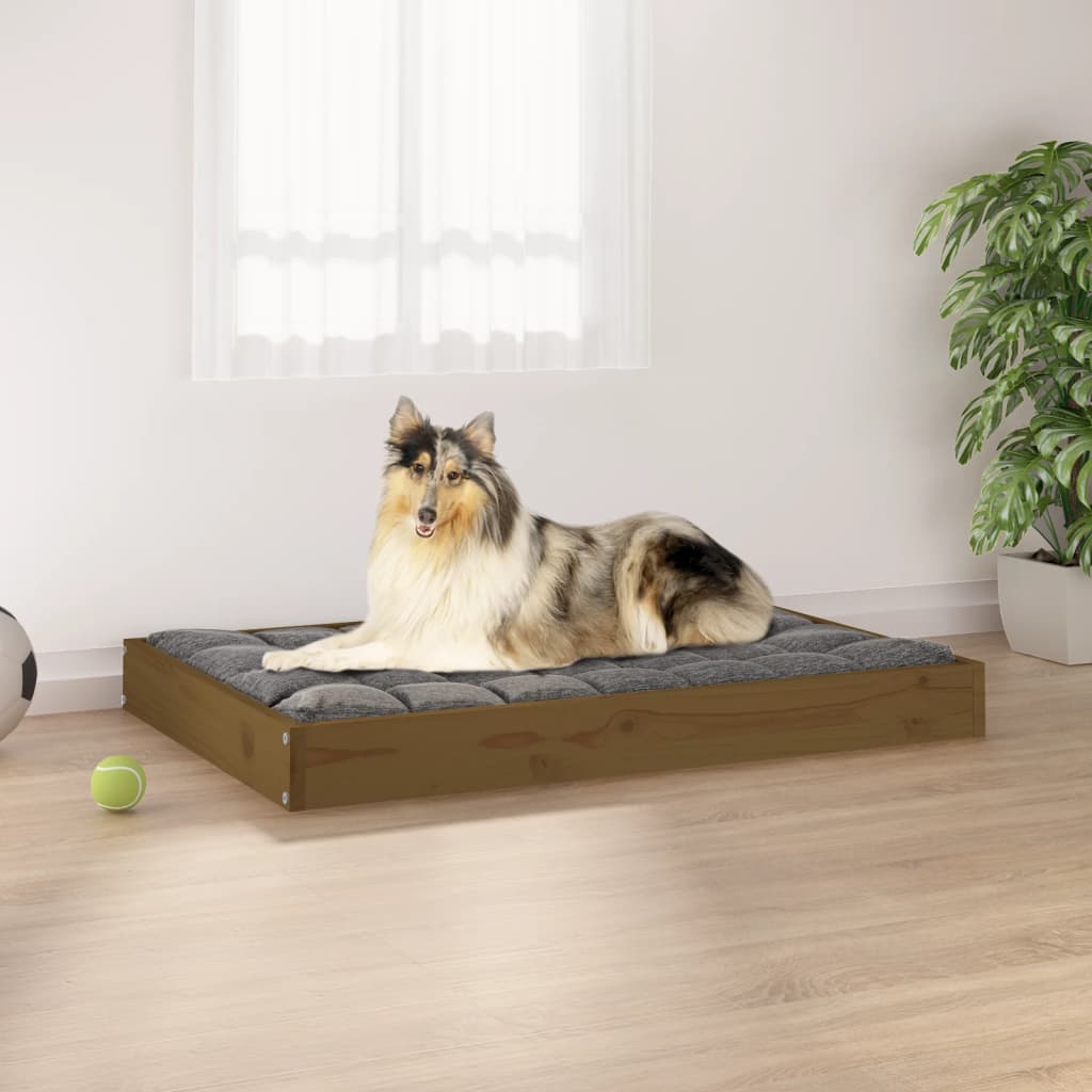 Dog bed, honey brown, 91.5x64x9 cm, solid pine wood