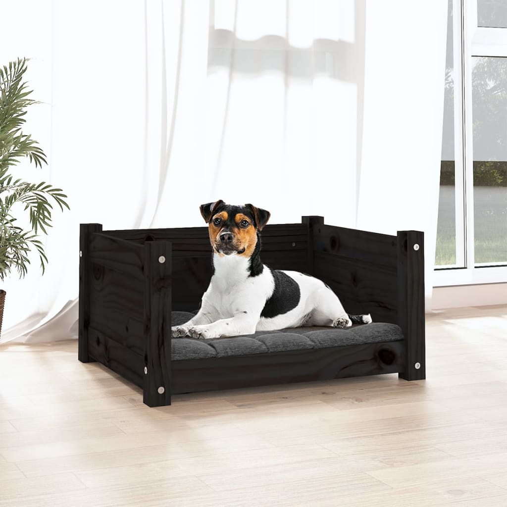 Dog bed, black, 55.5x45.5x28 cm, solid pine wood