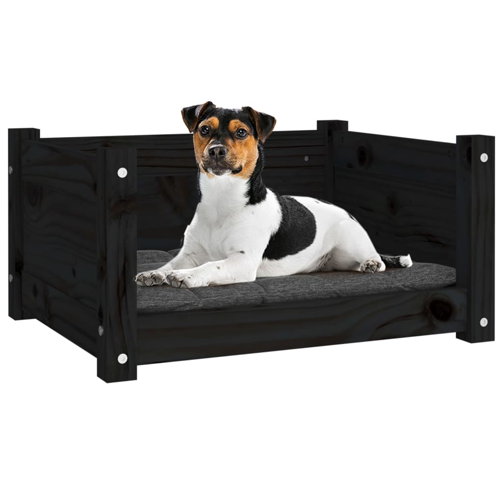 Dog bed, black, 55.5x45.5x28 cm, solid pine wood