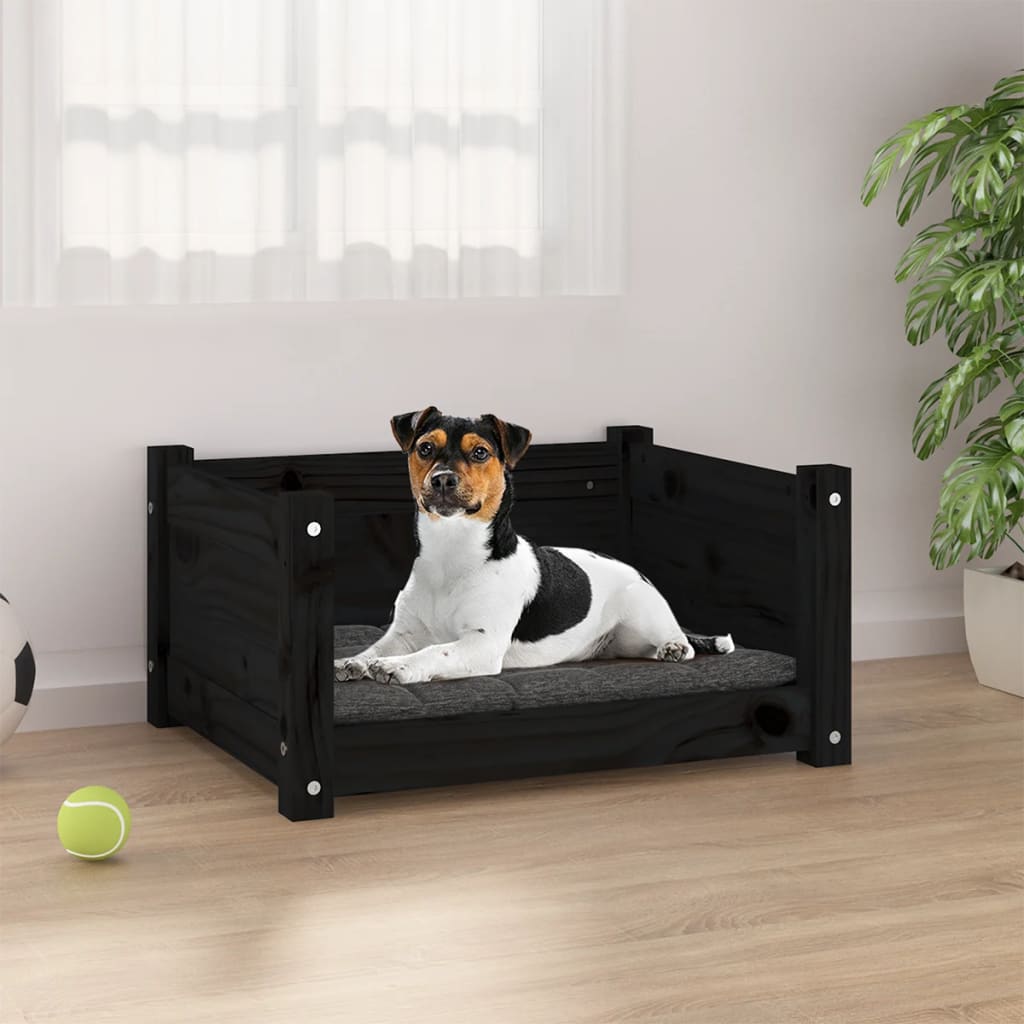 Dog bed, black, 55.5x45.5x28 cm, solid pine wood