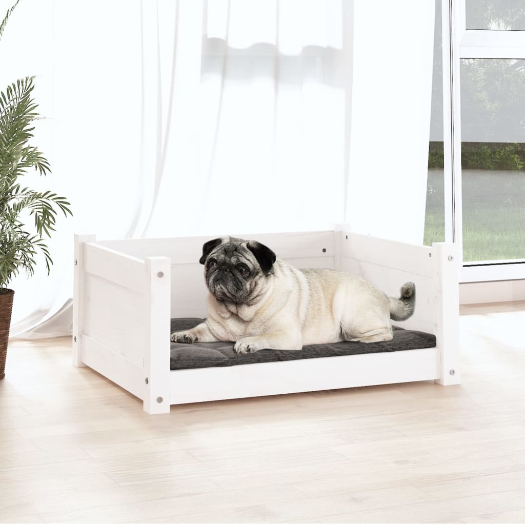 Dog bed, white, 65.5x50.5x28 cm, solid pine wood
