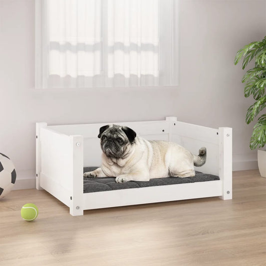 Dog bed, white, 65.5x50.5x28 cm, solid pine wood