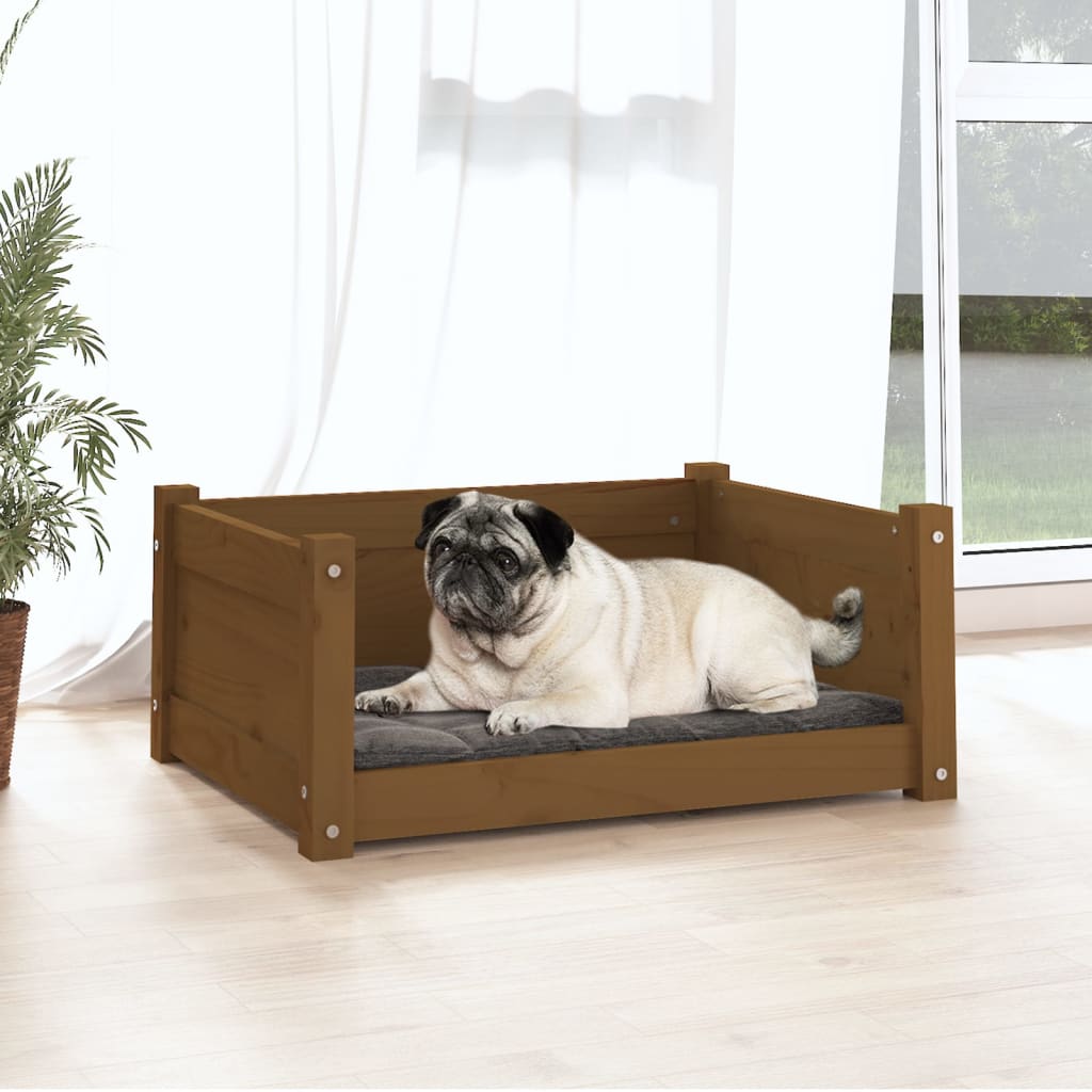 Dog bed, brown, 65.5x50.5x28 cm, solid pine wood