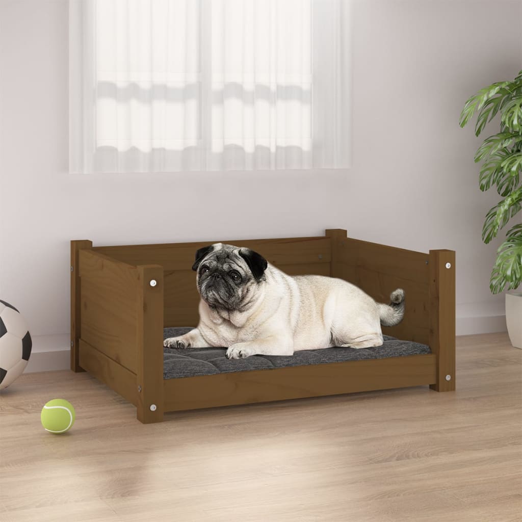 Dog bed, brown, 65.5x50.5x28 cm, solid pine wood