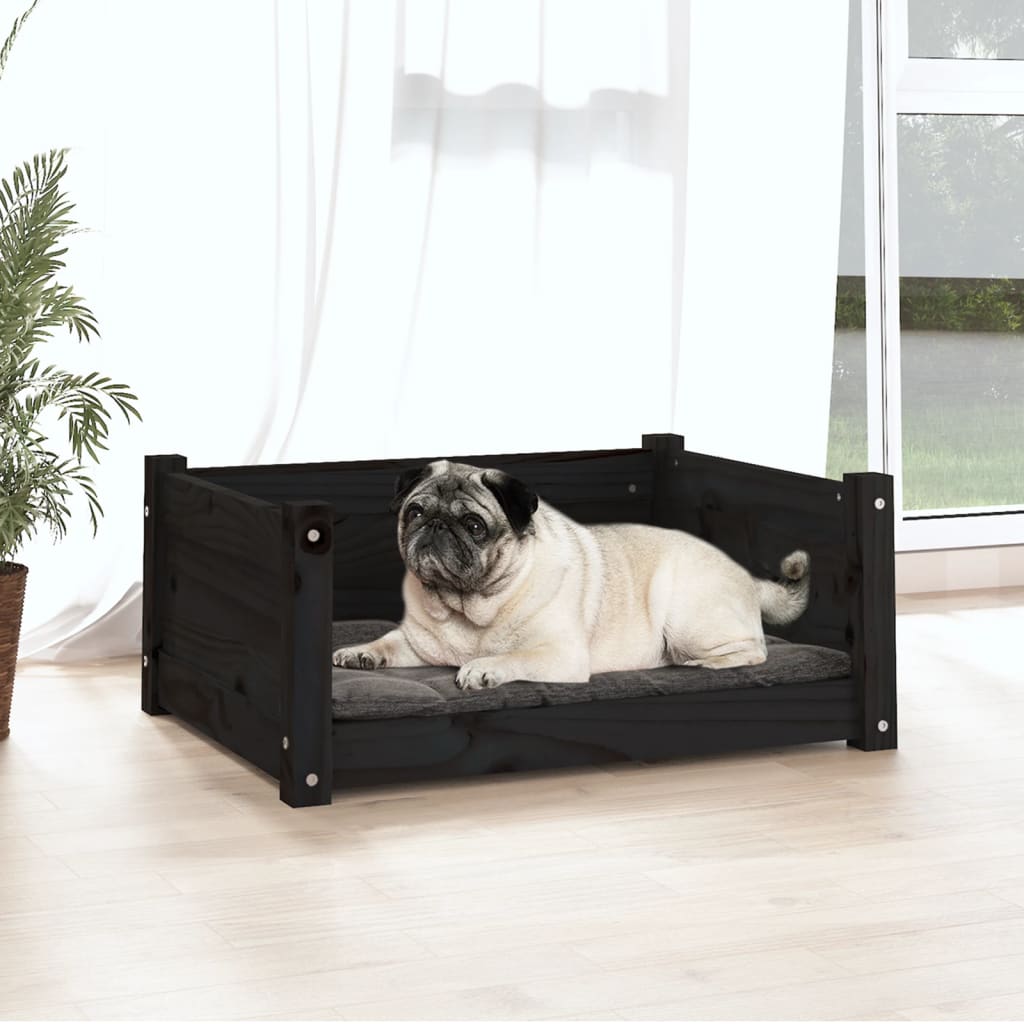 Dog bed, black, 65.5x50.5x28 cm, solid pine wood