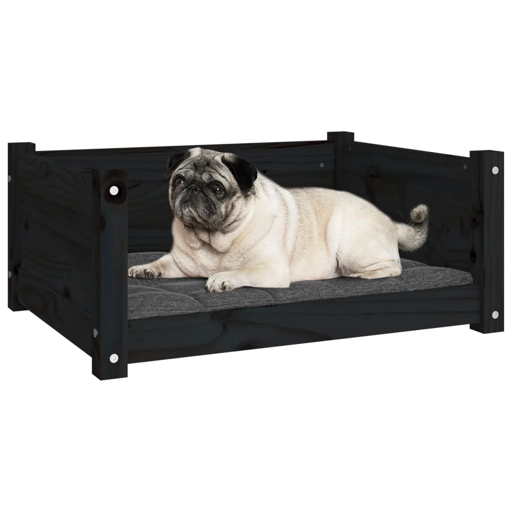 Dog bed, black, 65.5x50.5x28 cm, solid pine wood