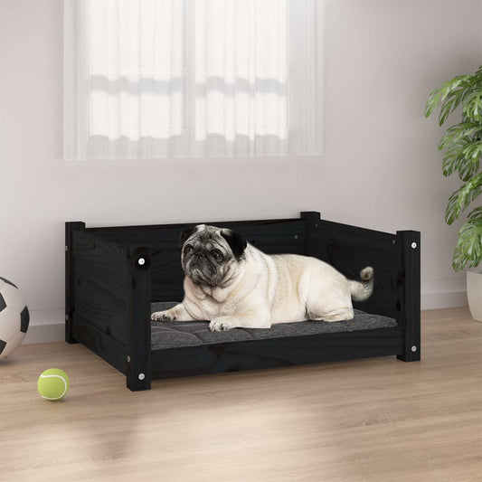 Dog bed, black, 65.5x50.5x28 cm, solid pine wood
