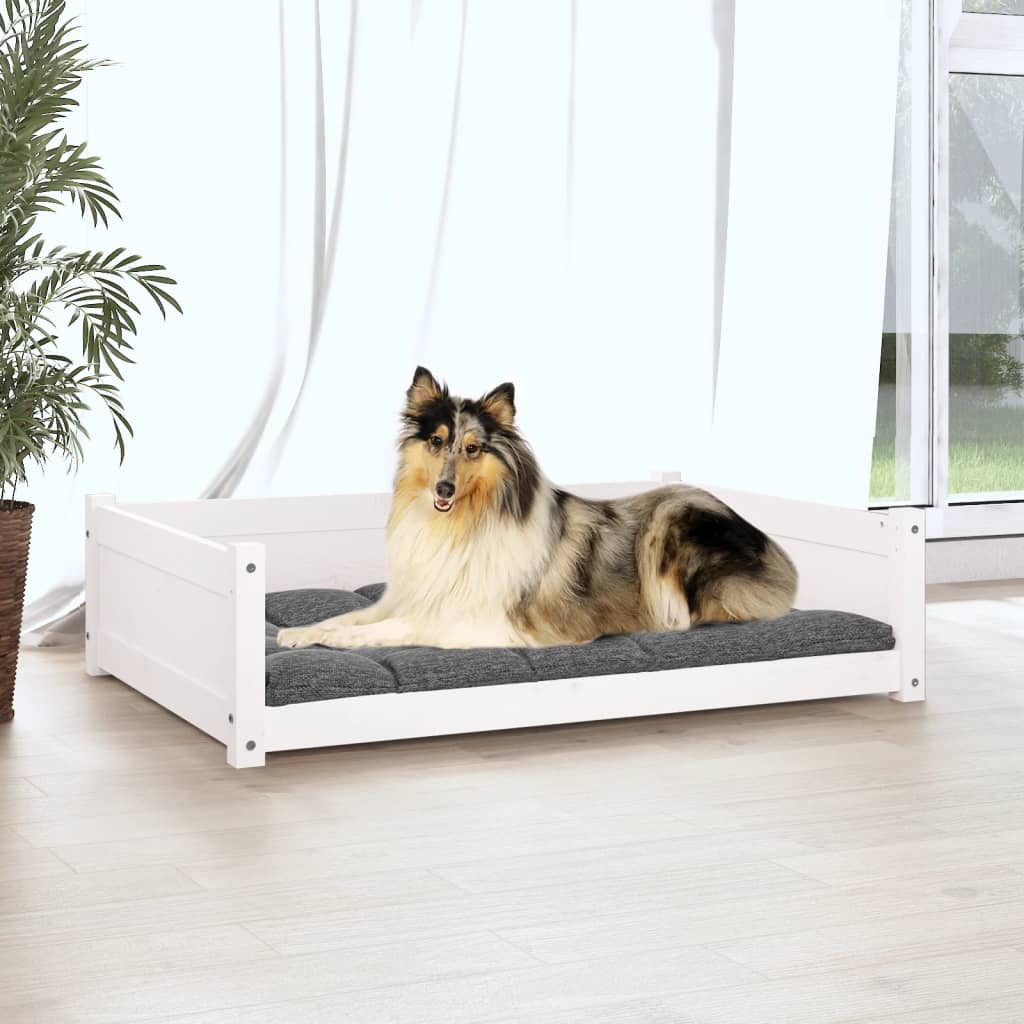 Dog bed, white, 95.5x65.5x28 cm, solid pine wood