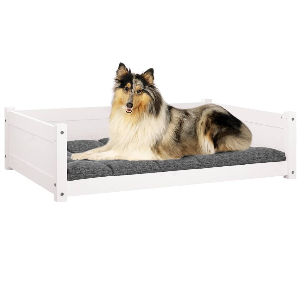 Dog bed, white, 95.5x65.5x28 cm, solid pine wood
