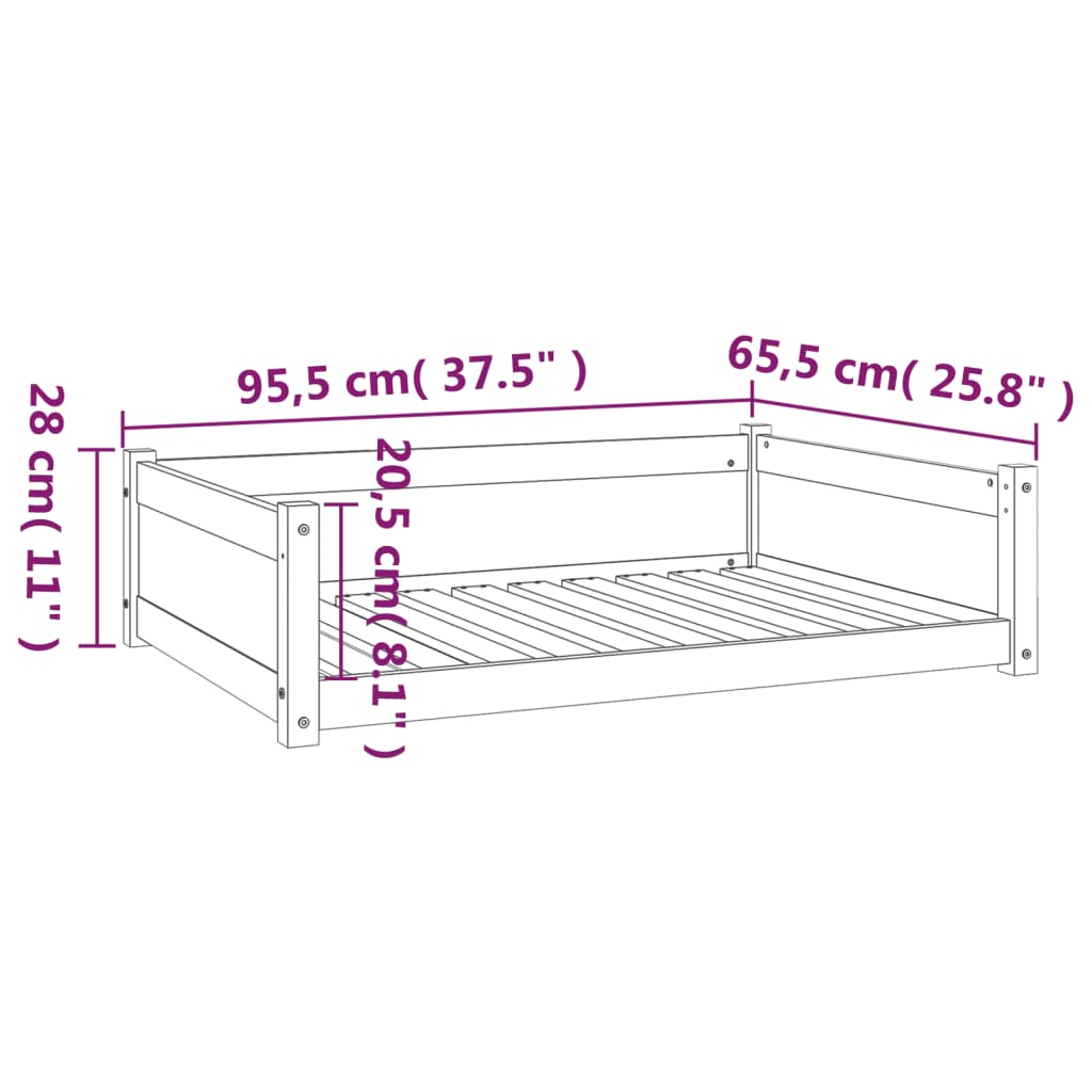 Dog bed, white, 95.5x65.5x28 cm, solid pine wood