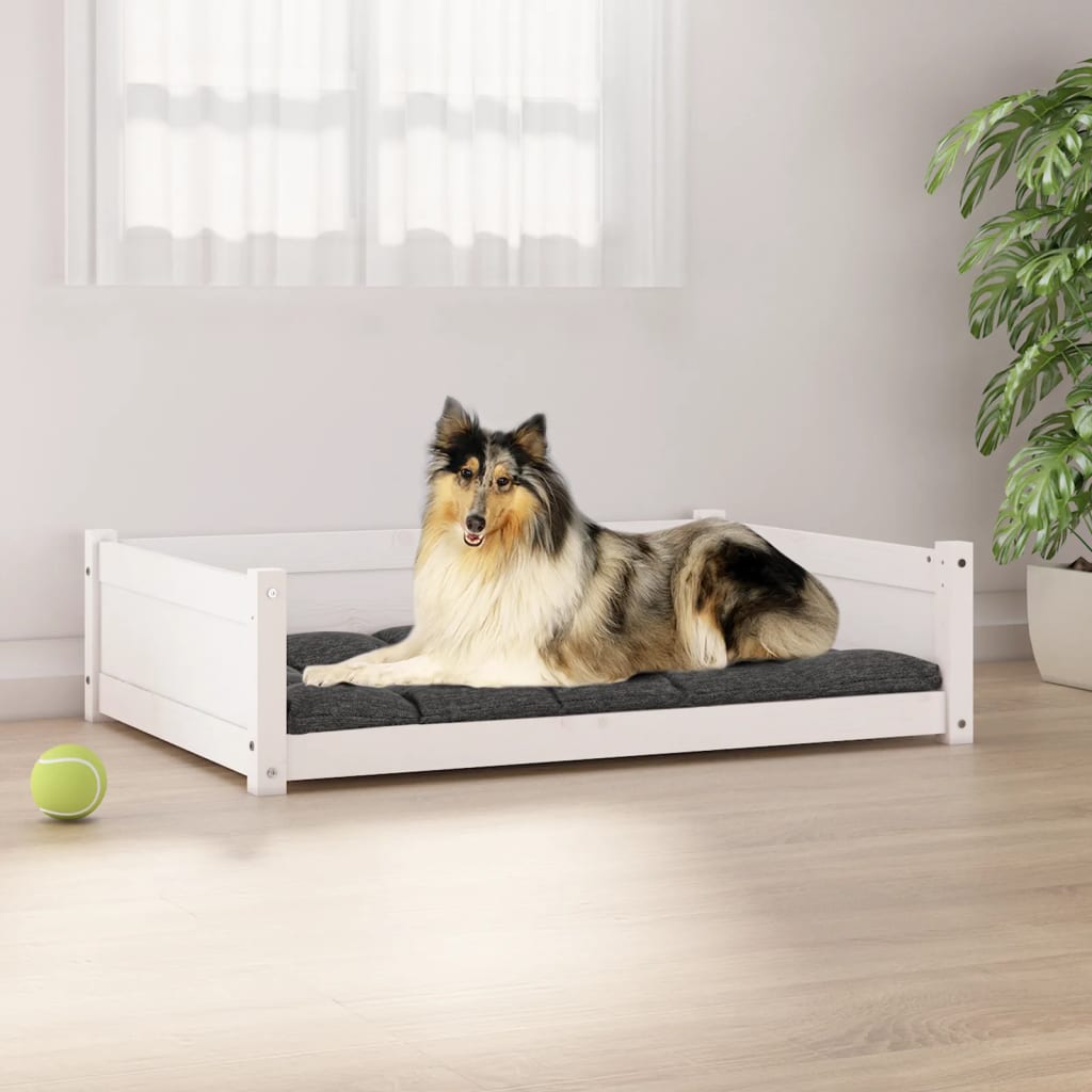 Dog bed, white, 95.5x65.5x28 cm, solid pine wood