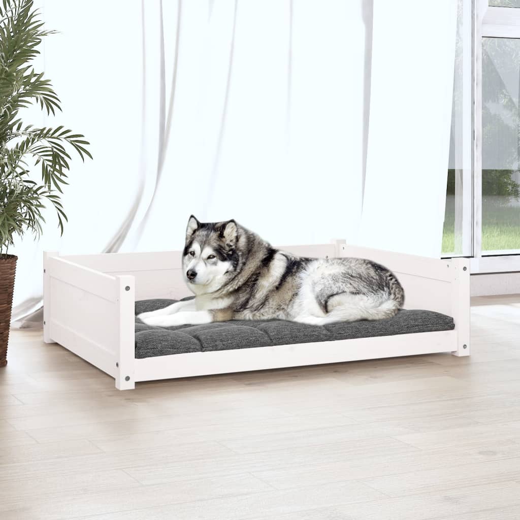 Dog bed, white, 105.5x75.5x28 cm, solid pine wood
