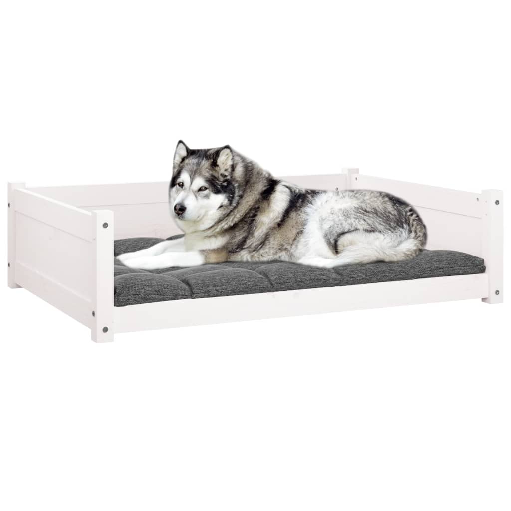 Dog bed, white, 105.5x75.5x28 cm, solid pine wood