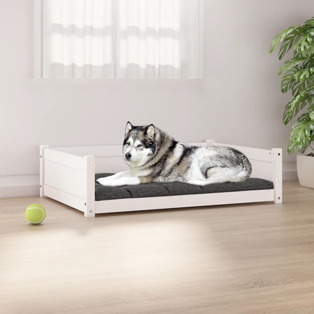 Dog bed, white, 105.5x75.5x28 cm, solid pine wood