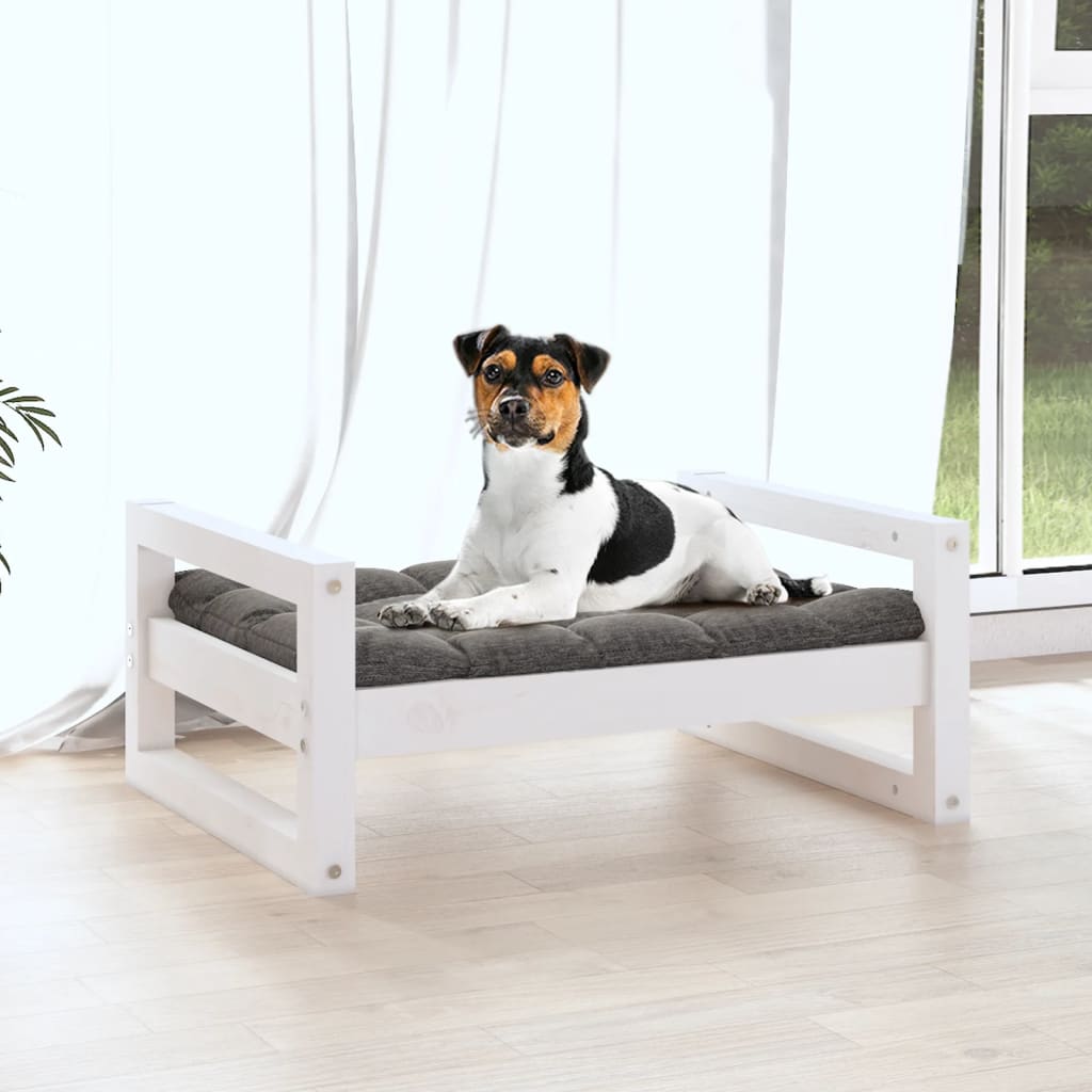 Dog bed, white, 55.5x45.5x28 cm, solid pine wood