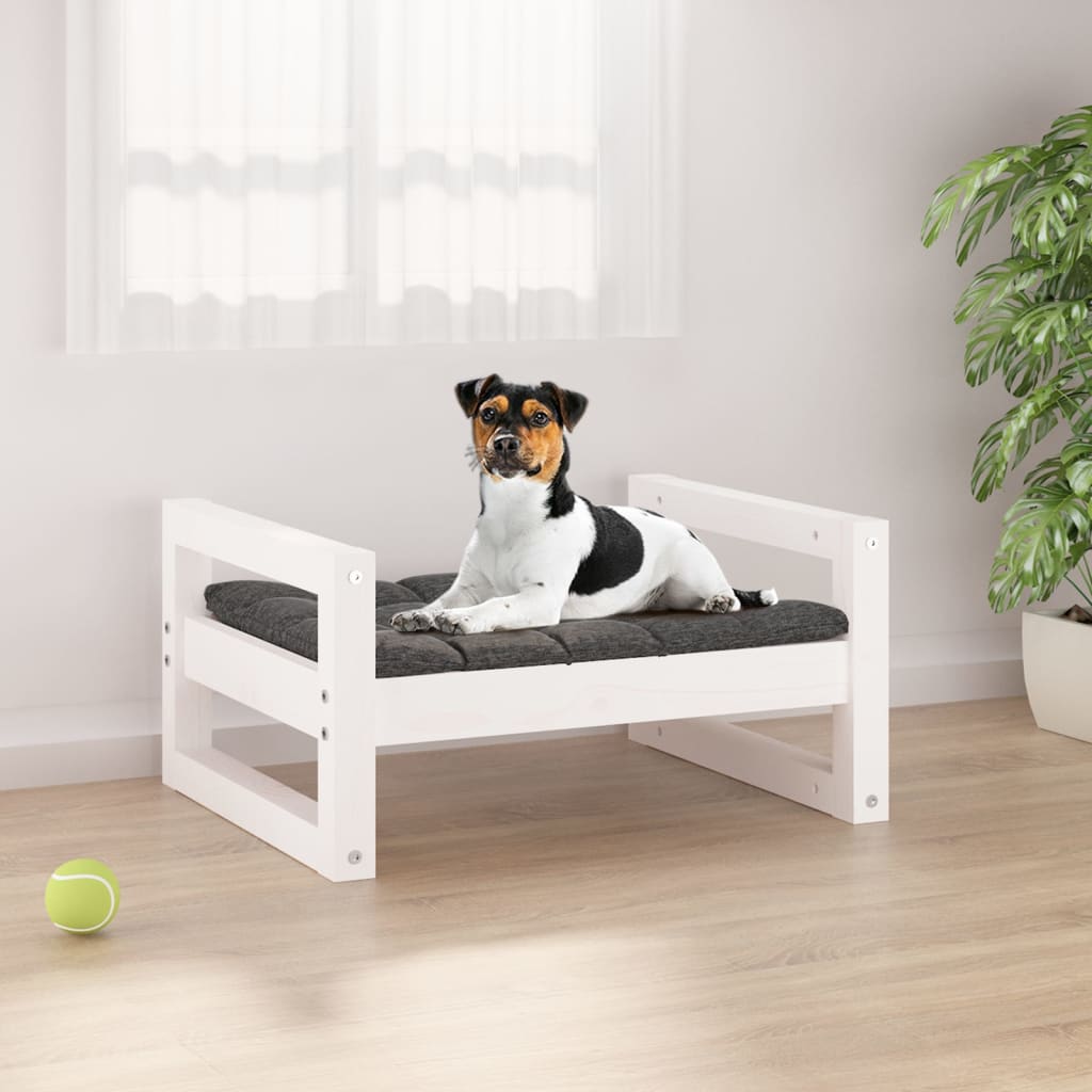 Dog bed, white, 55.5x45.5x28 cm, solid pine wood