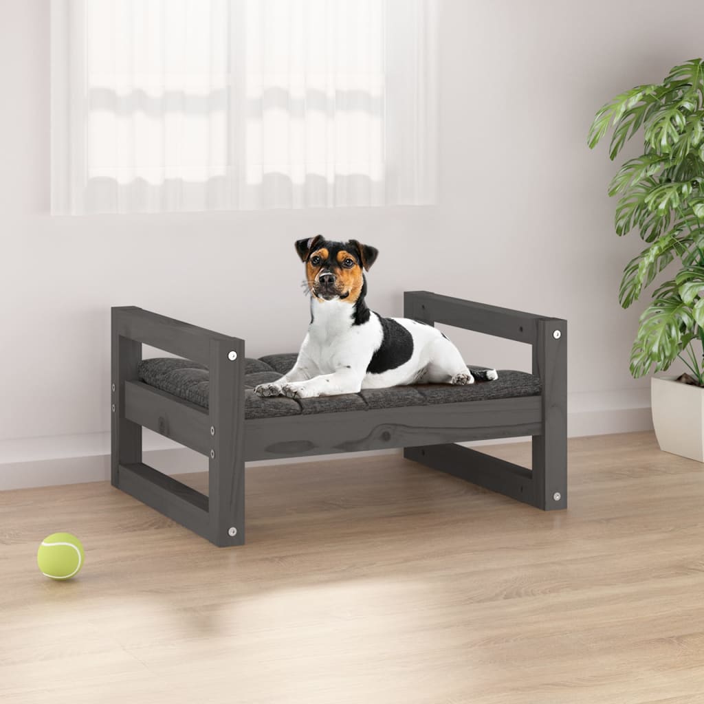 Dog bed, gray, 55.5x45.5x28 cm, solid pine wood