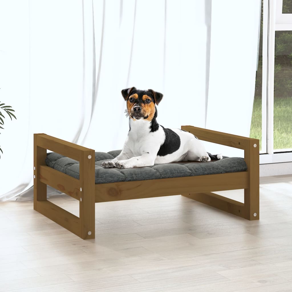 Dog bed, honey brown, 55.5x45.5x28 cm, solid pine wood