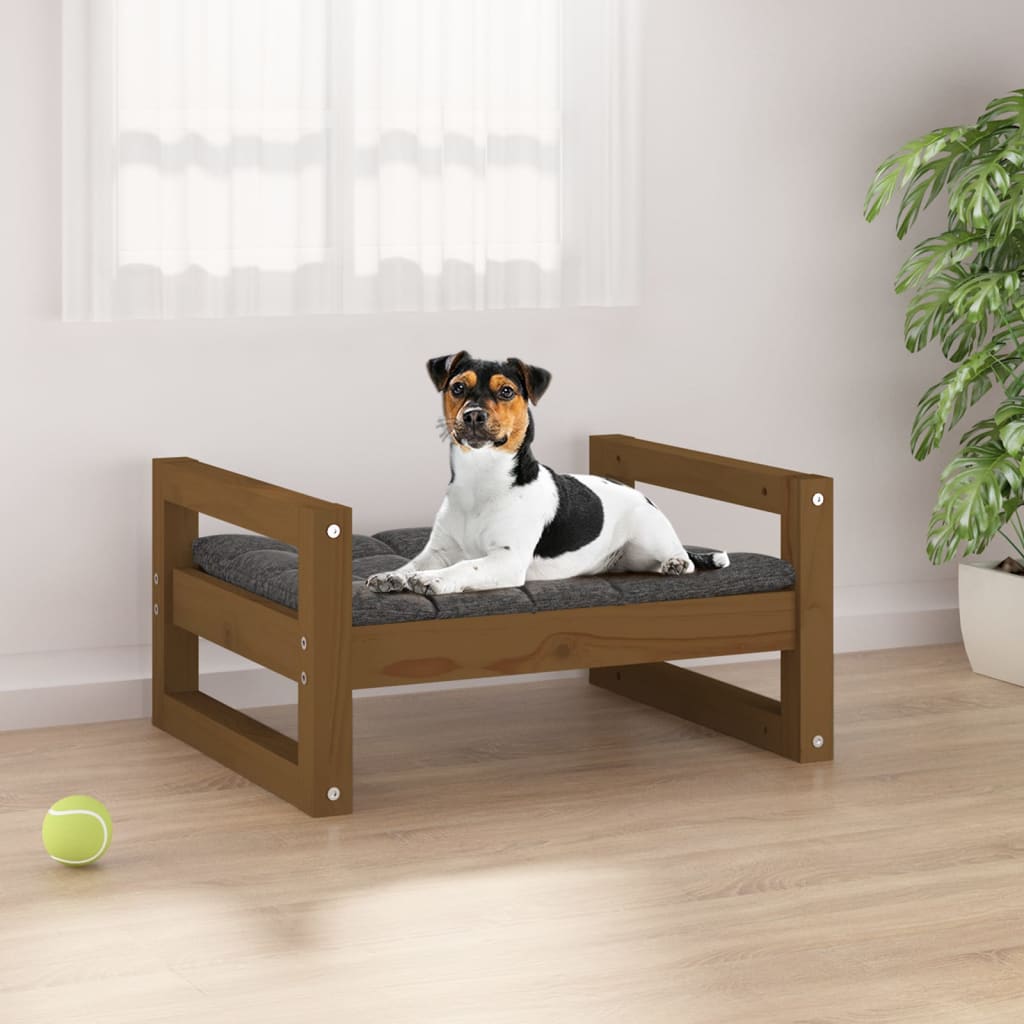 Dog bed, honey brown, 55.5x45.5x28 cm, solid pine wood